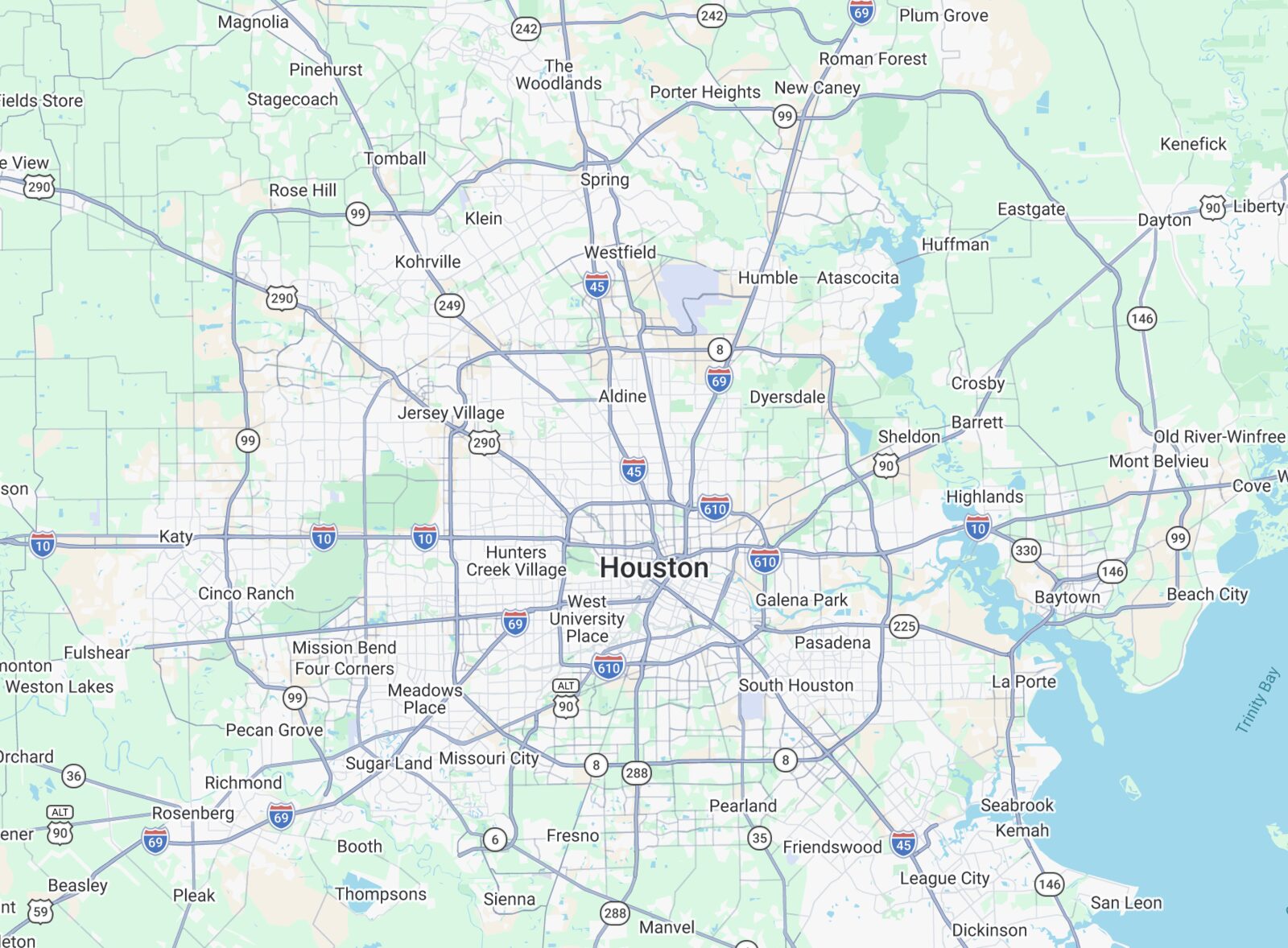 Map of Houston metro area showing Elevated Water Solutions service coverage.